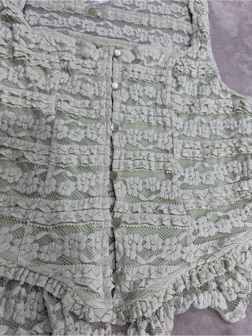 Kimchi Blue Urban Outfitters Lace Ruffle Peplum Top Green L Coquette Y2K - Picture 2 of 7